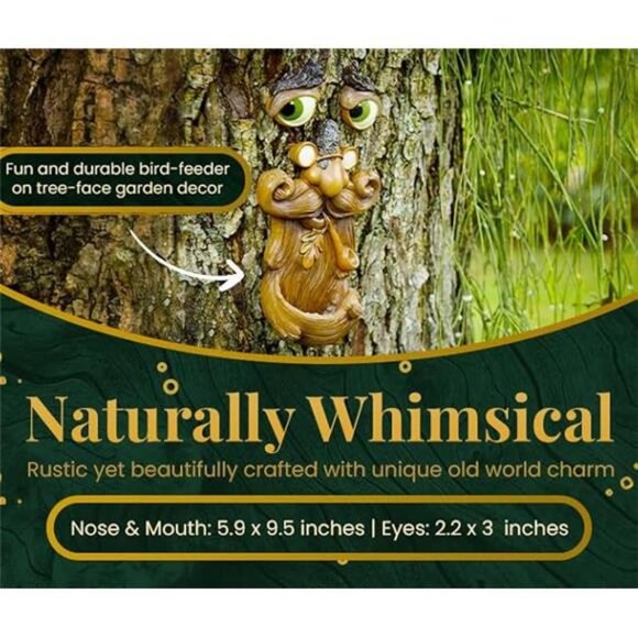 Tree Faces Decor Outdoor – Tree Hugger Yard Art Garden Decoration – Unique Bird - Picture 4 of 5